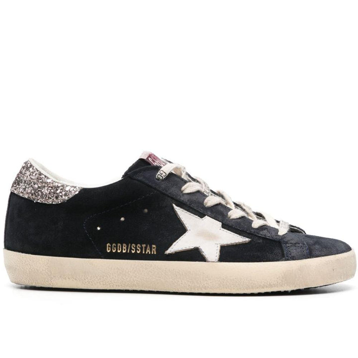 Golden Goose baskets Super-Star en daim Bleu marine et paillettes