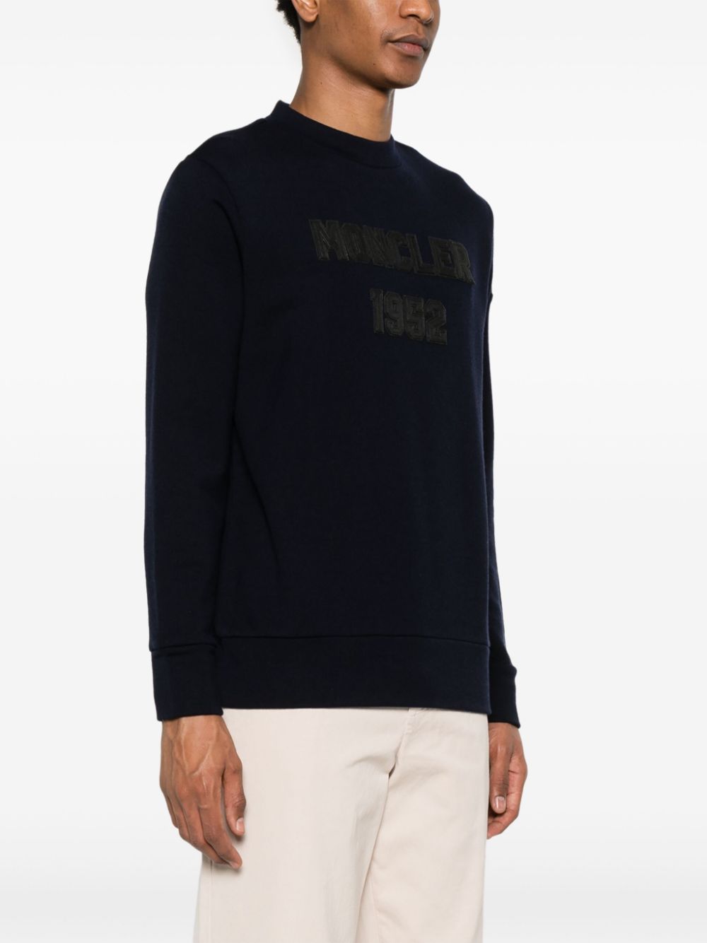 MONCLER - SWEAT À PATCH LOGO EN CUIR BLEU MARINE