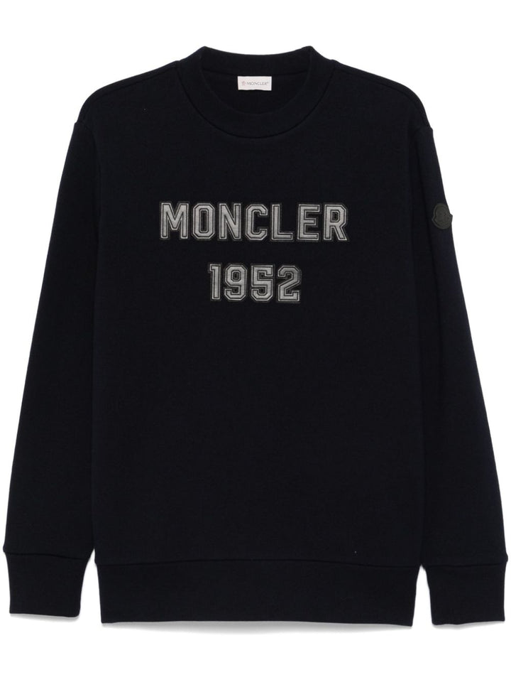 MONCLER - SWEAT À PATCH LOGO EN CUIR BLEU MARINE