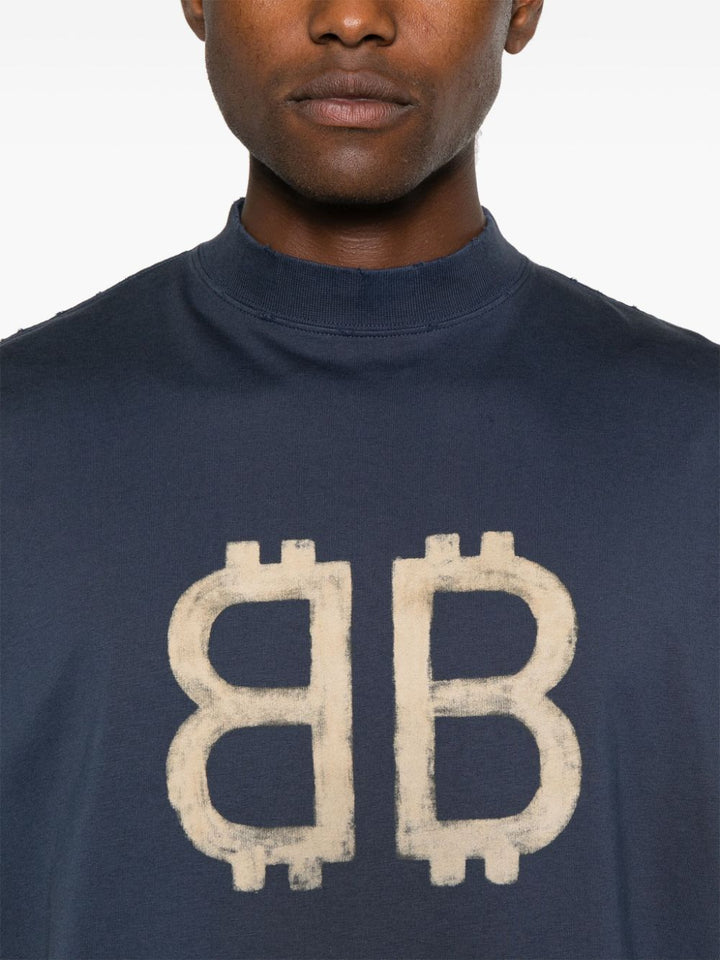 BALENCIAGA t - shirt en coton à imprimé Crypto washed blue - Lothaire