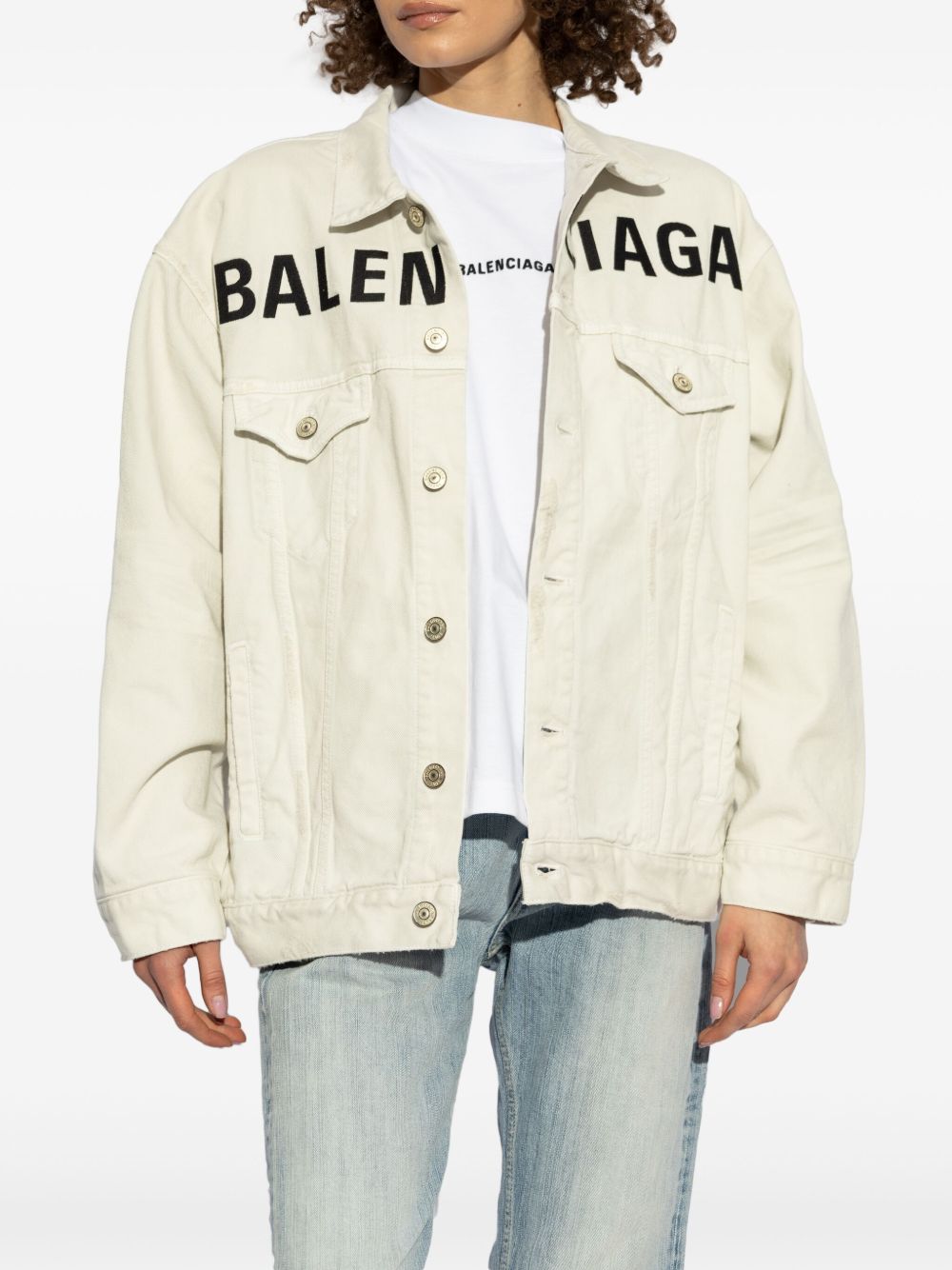 BALENCIAGA - veste en jean à logo imprimé blanc - Lothaire