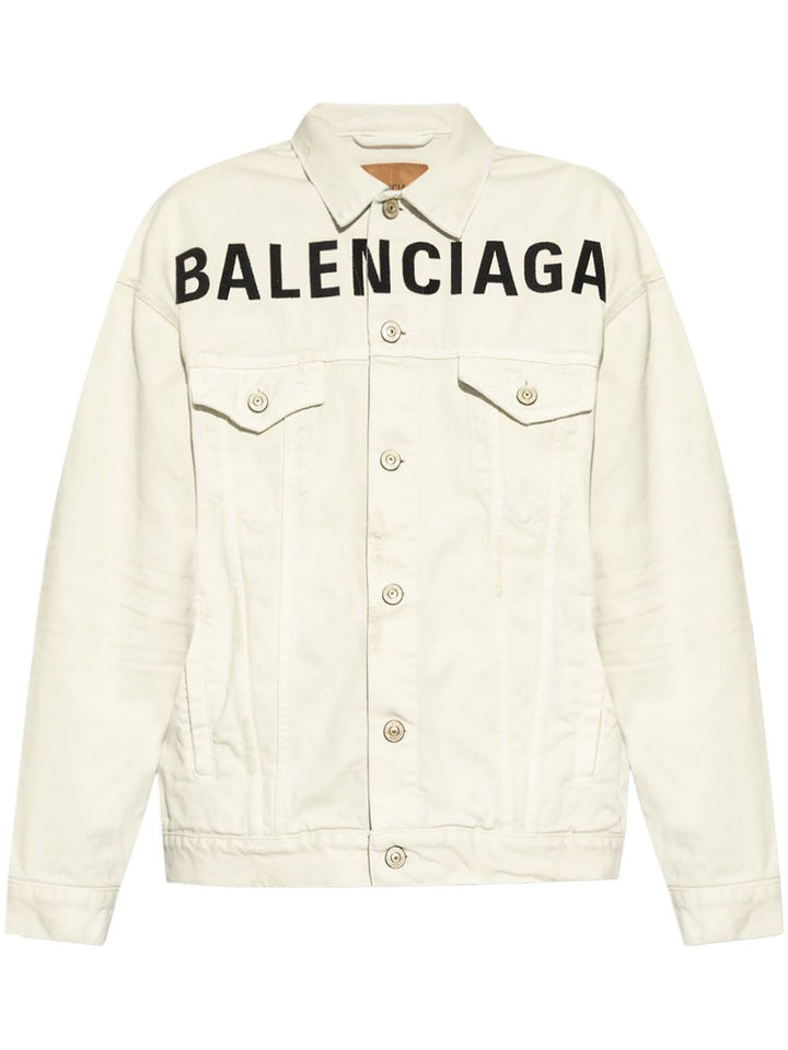 BALENCIAGA - veste en jean à logo imprimé blanc - Lothaire