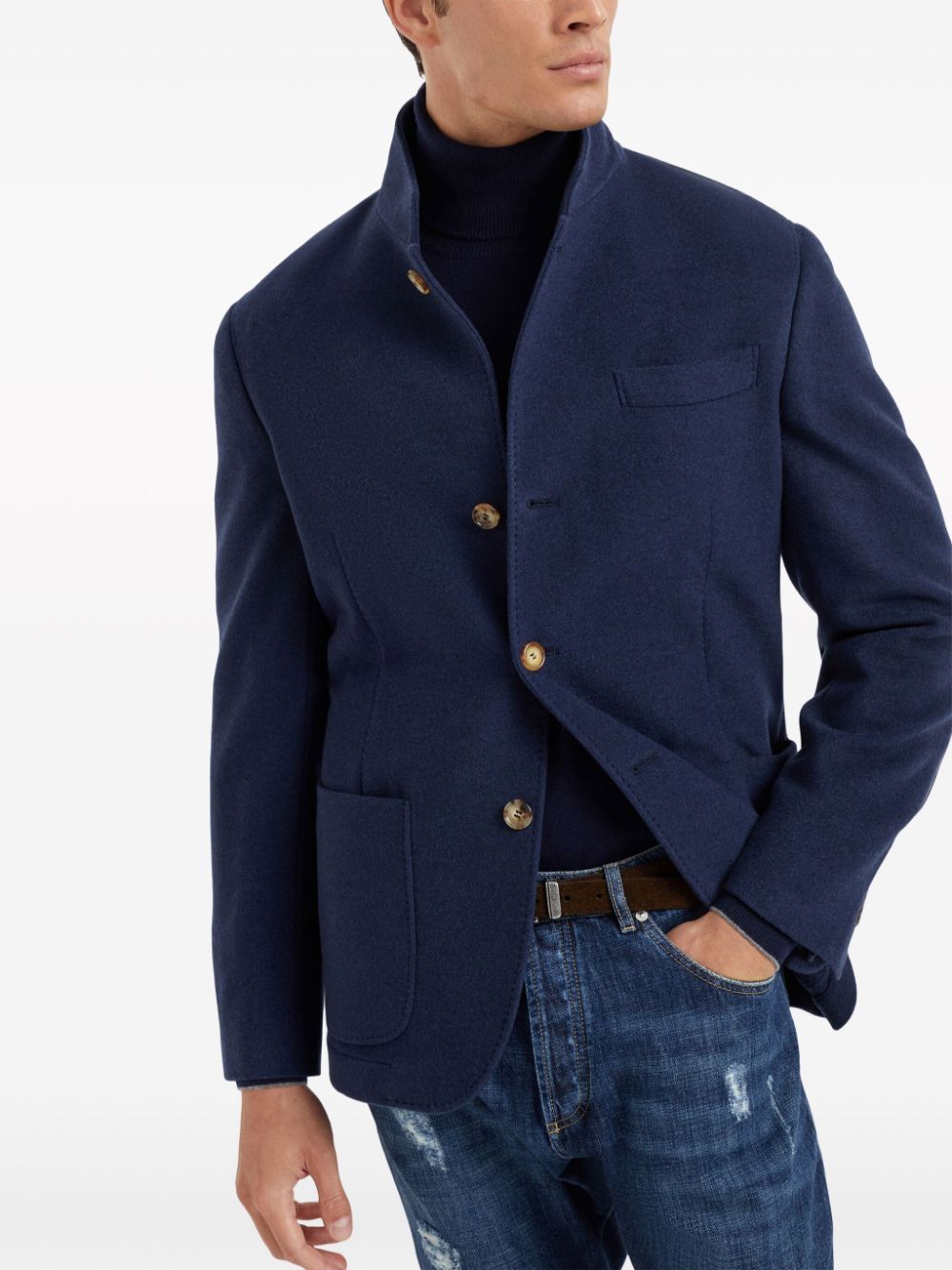 BRUNELLO CUCCINELI - blazer imperméable en cachemire bleu marine - Lothaire