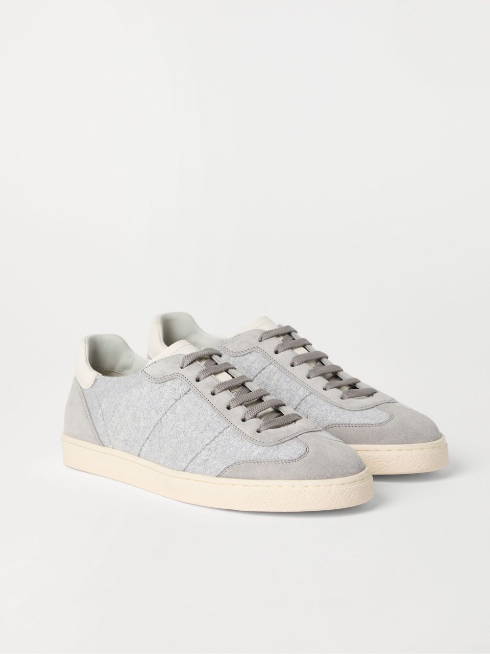 BRUNELLO CUCINELLI - Sneakers en maille de coton, daim lavé et cuir de veau Soft Gris - Lothaire