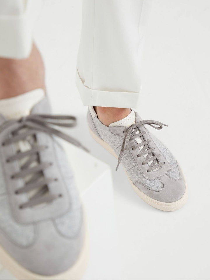 BRUNELLO CUCINELLI - Sneakers en maille de coton, daim lavé et cuir de veau Soft Gris - Lothaire