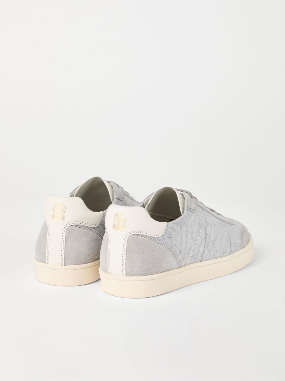 BRUNELLO CUCINELLI - Sneakers en maille de coton, daim lavé et cuir de veau Soft Gris - Lothaire