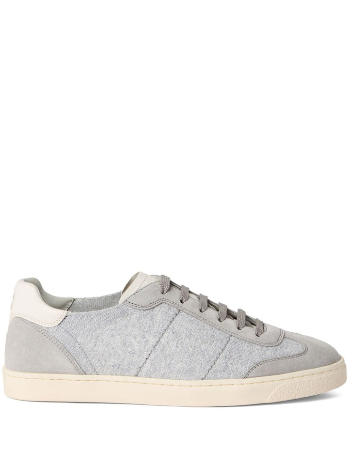 BRUNELLO CUCINELLI - Sneakers en maille de coton, daim lavé et cuir de veau Soft Gris - Lothaire