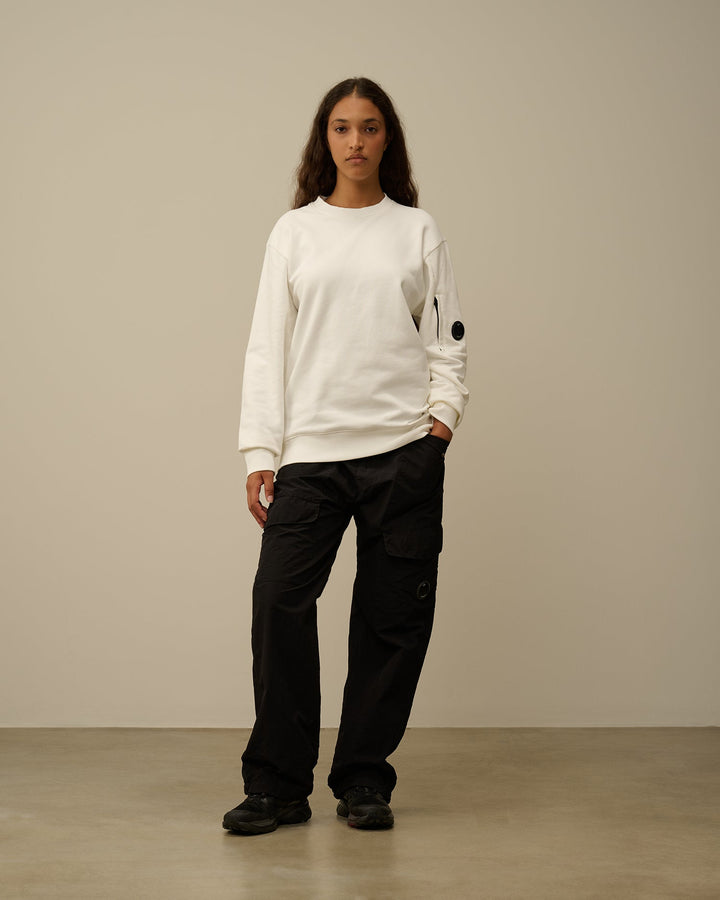 C. P. COMPANY : Diagonal Raised Fleece Crew Neck Lens Sweatshirt blanc - Lothaire