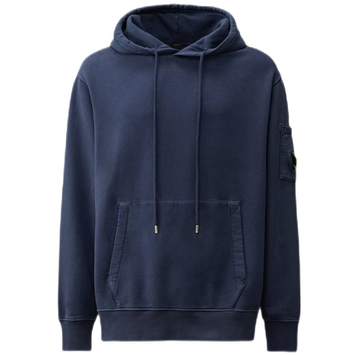 C.P. COMPANY : Brushed and Emerized Diagonal Fleece Lens Hooded Sweatshirt bleu - Lothaire