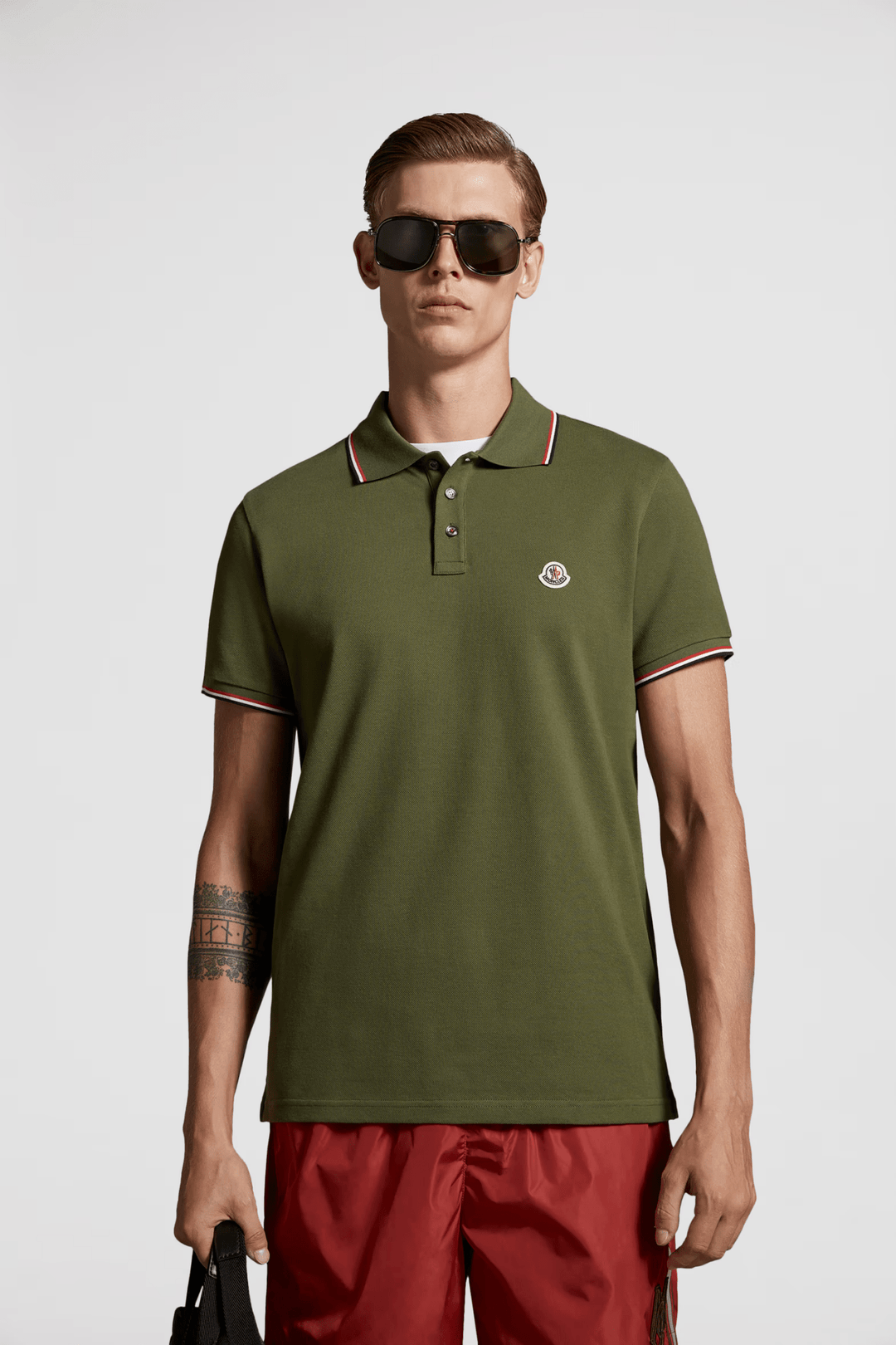 MONCLER : Polo à patch logo Vert - Lothaire