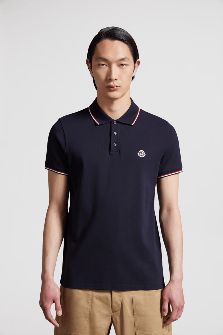 MONCLER polo manches courtes patch poitrine Bleu - Lothaire