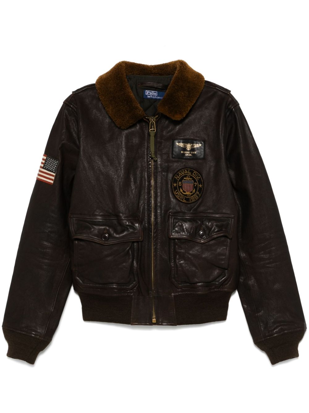 POLO RALPH LAUREN - Veste bomber à col en peau lainée marron - Lothaire