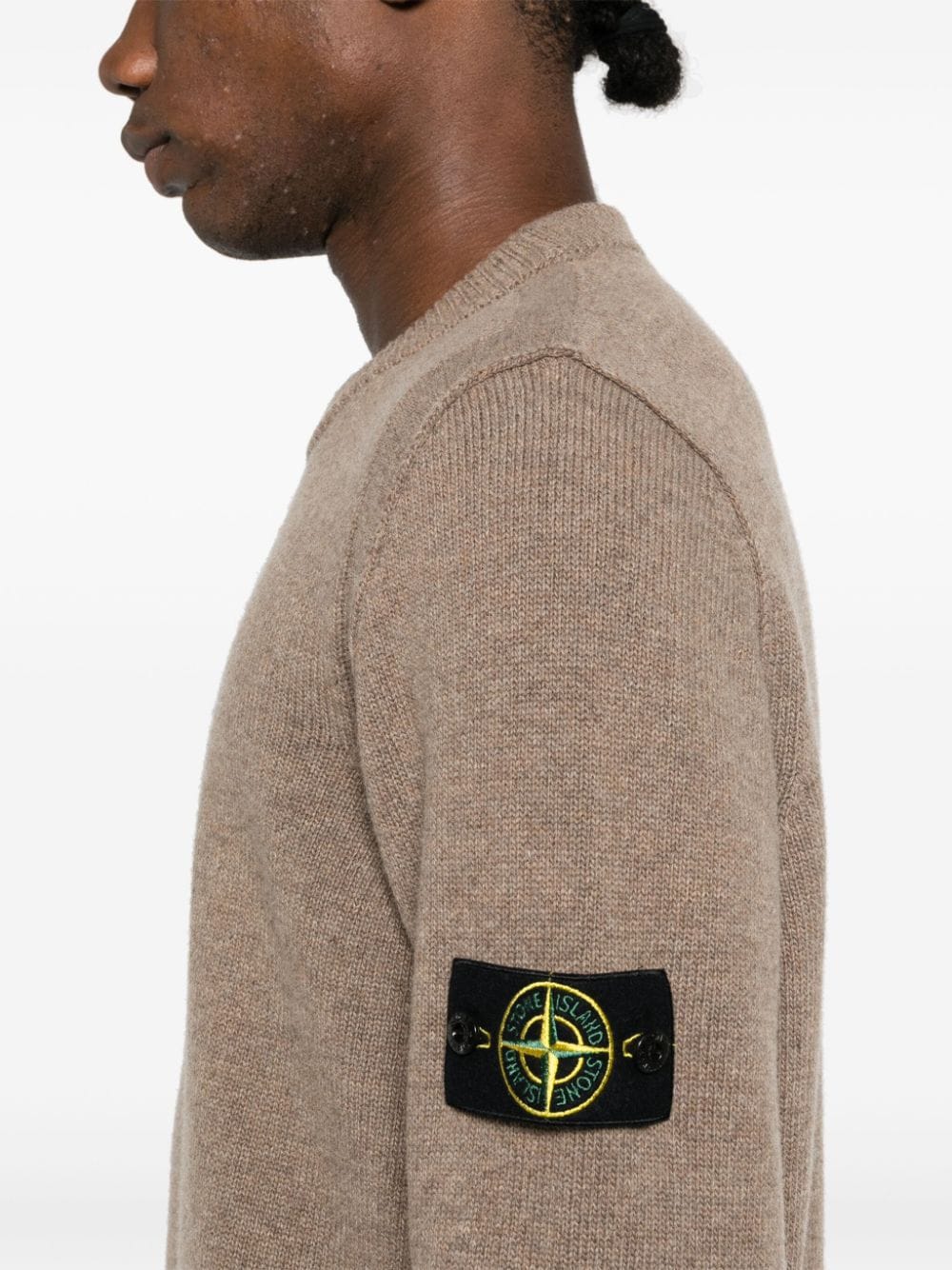 STONE ISLAND - Pull en maille fine à patch logo marron clair - Lothaire