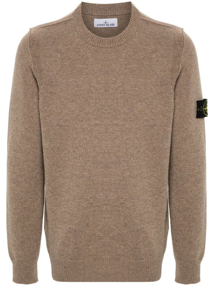 STONE ISLAND - Pull en maille fine à patch logo marron clair - Lothaire