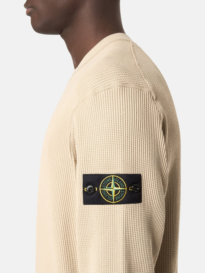 STONE ISLAND - Sweat-shirt ras - du - cou à détails côtelés Desert - Lothaire