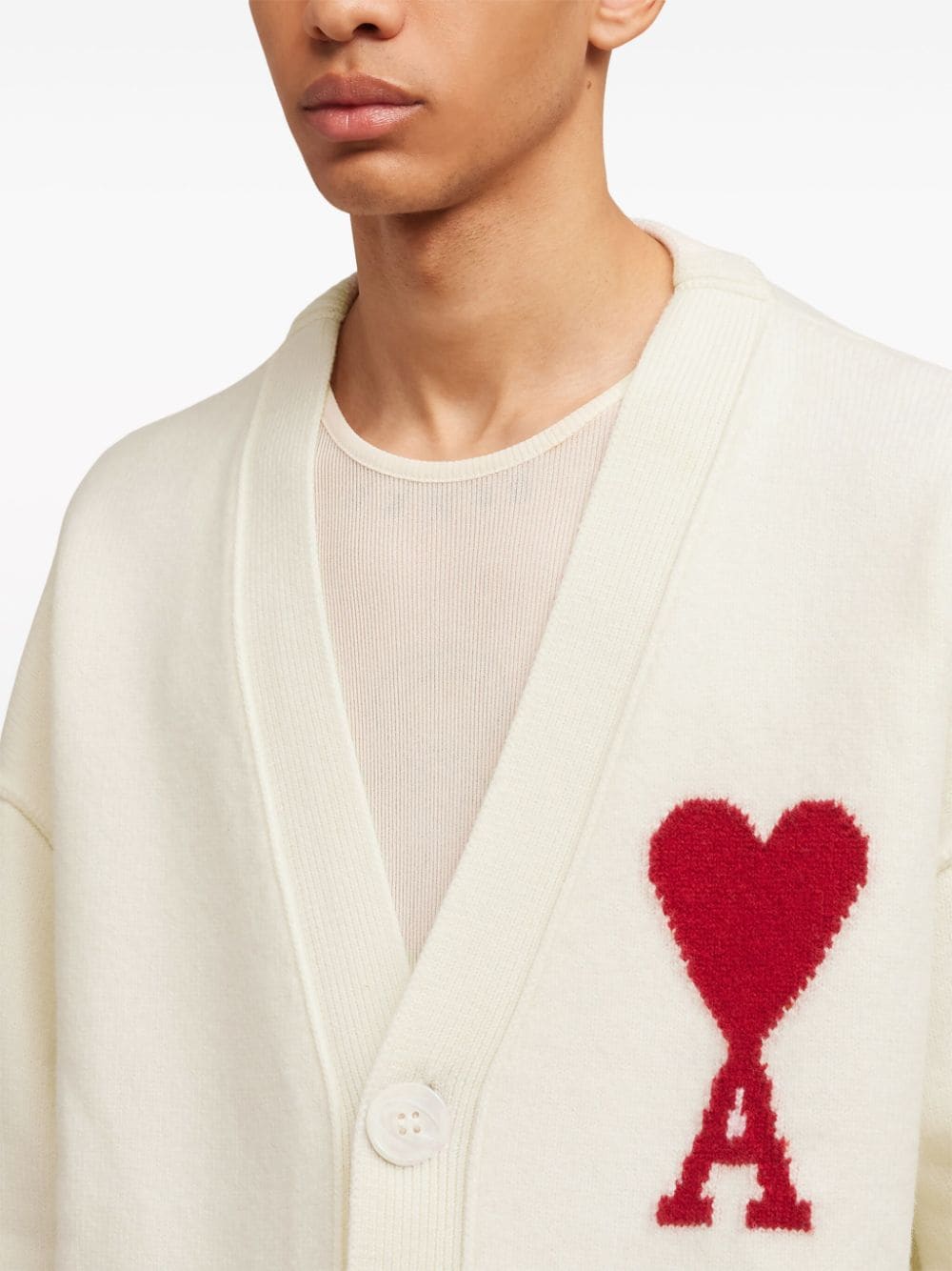 AMI Paris - Cardigan Ami de Coeur Crème Rouge - Lothaire