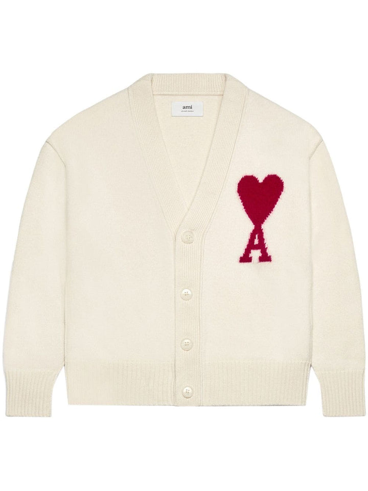 AMI Paris - Cardigan Ami de Coeur Crème Rouge - Lothaire