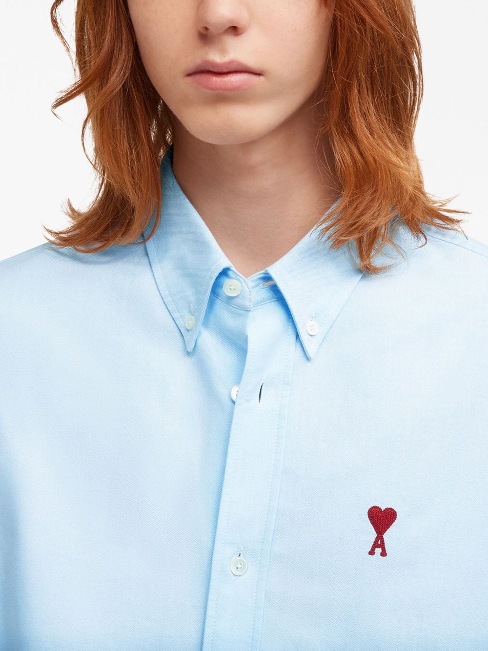 AMI Paris - Chemise en popeline bleu à logo brodé - Lothaire