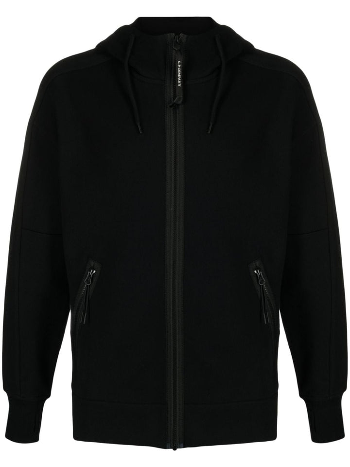 CP Company Sweat à capuche zippé Diagonal Raised Fleece Goggle Black - Lothaire