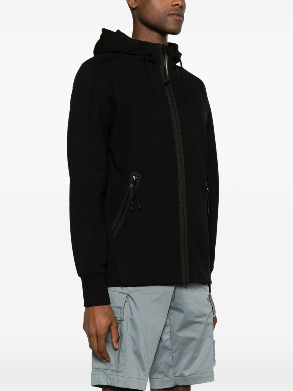 CP Company Sweat à capuche zippé Diagonal Raised Fleece Goggle Black - Lothaire