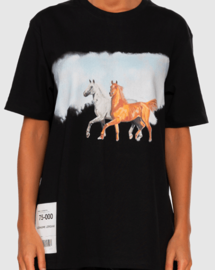 Leandre Lerouge - T-shirt noir imprimé "WILD HORSES" - Lothaire boutiques (5935556755621)