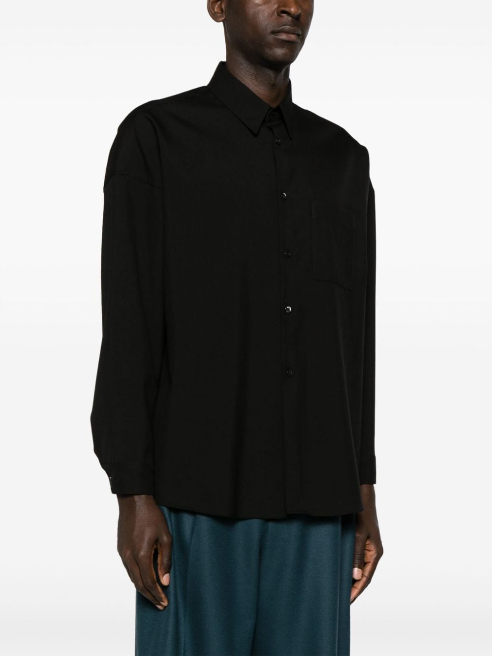 Marni - Chemise en laine vierge noir à patch logo - Lothaire