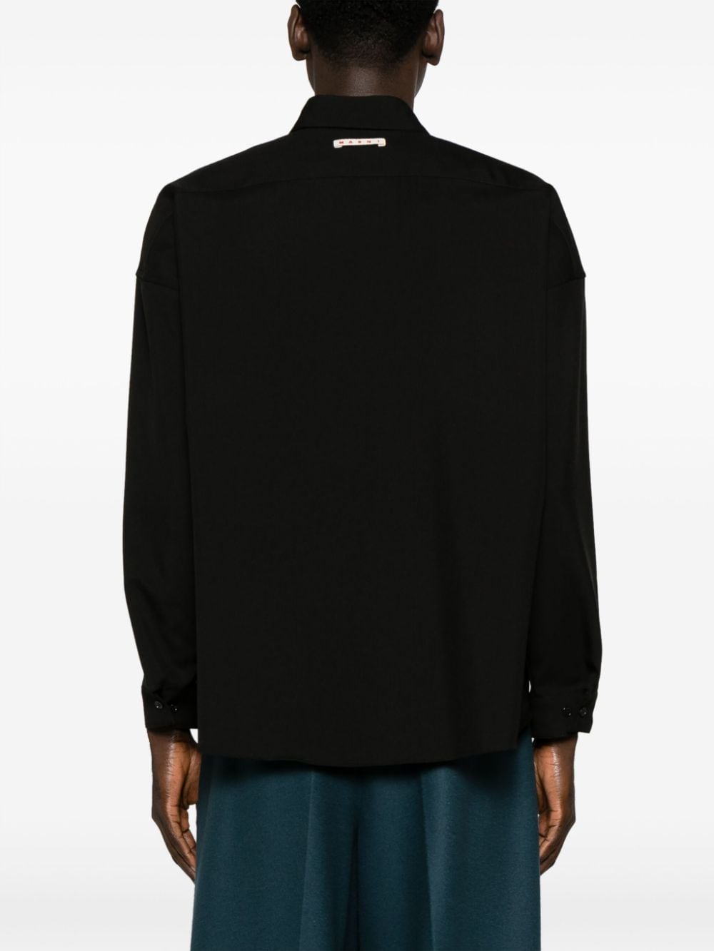 Marni - Chemise en laine vierge noir à patch logo - Lothaire